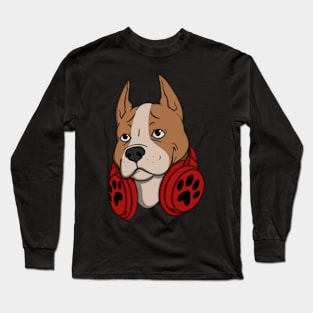 Pitbull Dog Headphones Long Sleeve T-Shirt